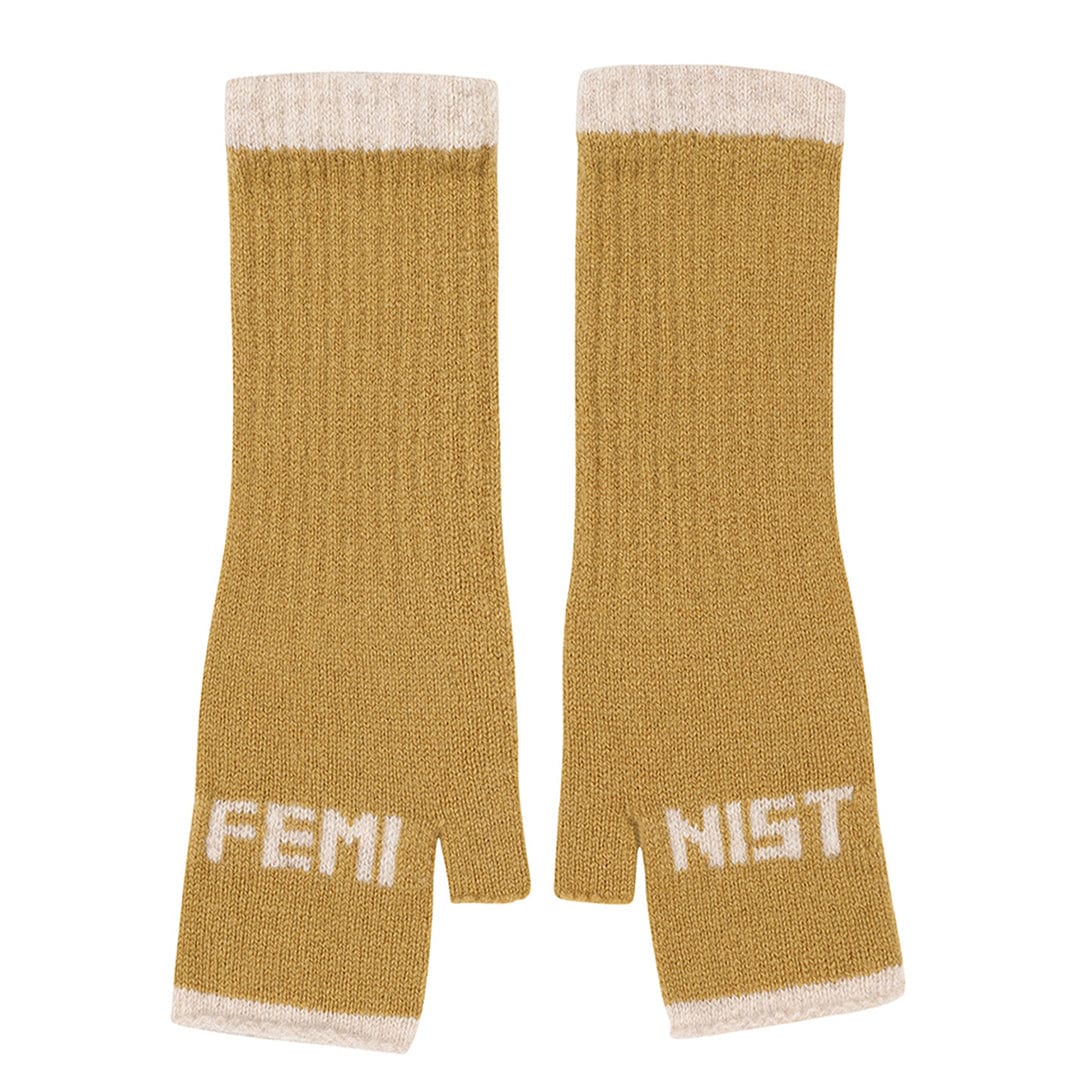 Feminist Fingerless Mittens in Flax & Linen Gloves & Mittens Black & Beech