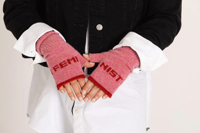 Feminist Fingerless Mittens in French Rose & Rouge Gloves & Mittens Black & Beech