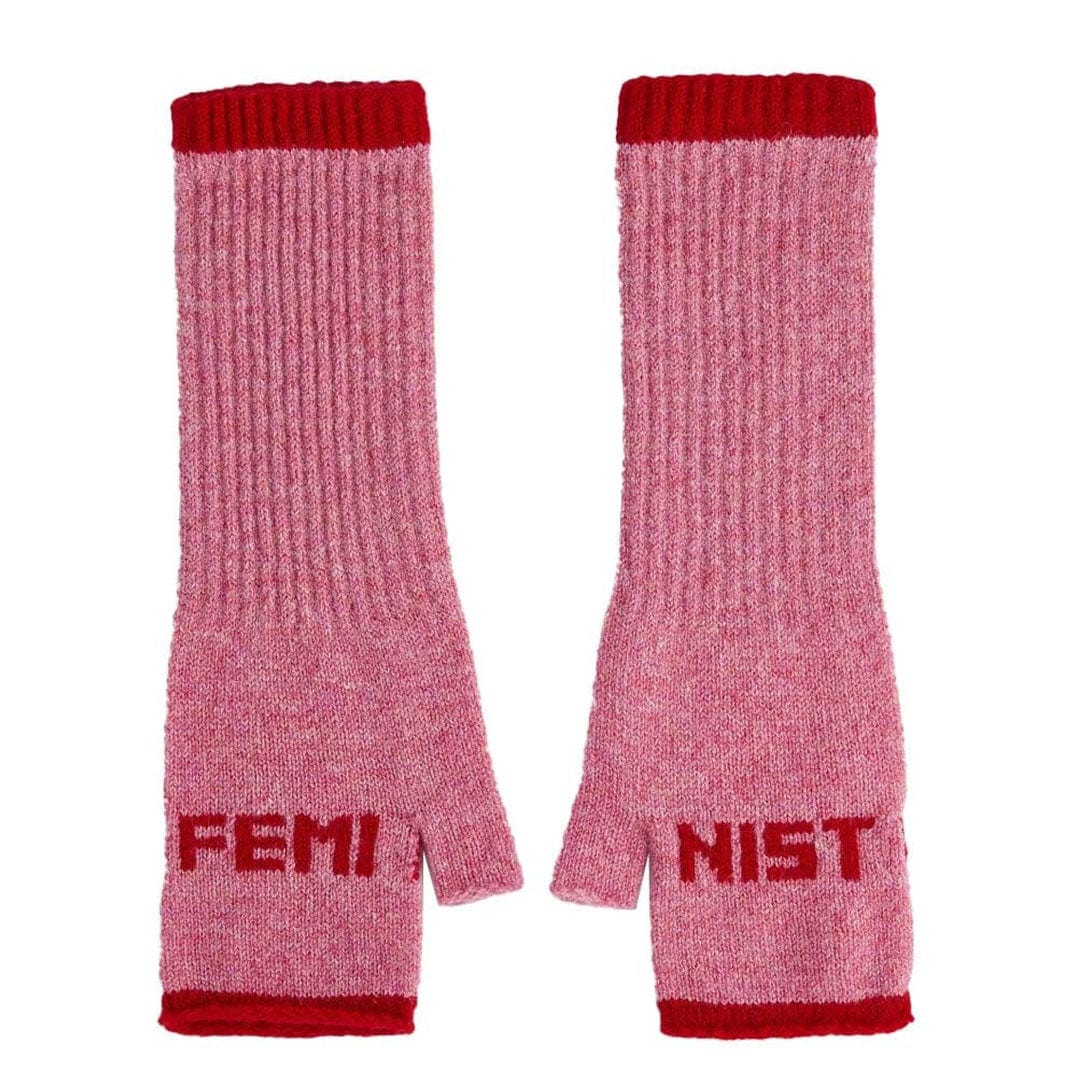 Feminist Fingerless Mittens in French Rose & Rouge Gloves & Mittens Black & Beech