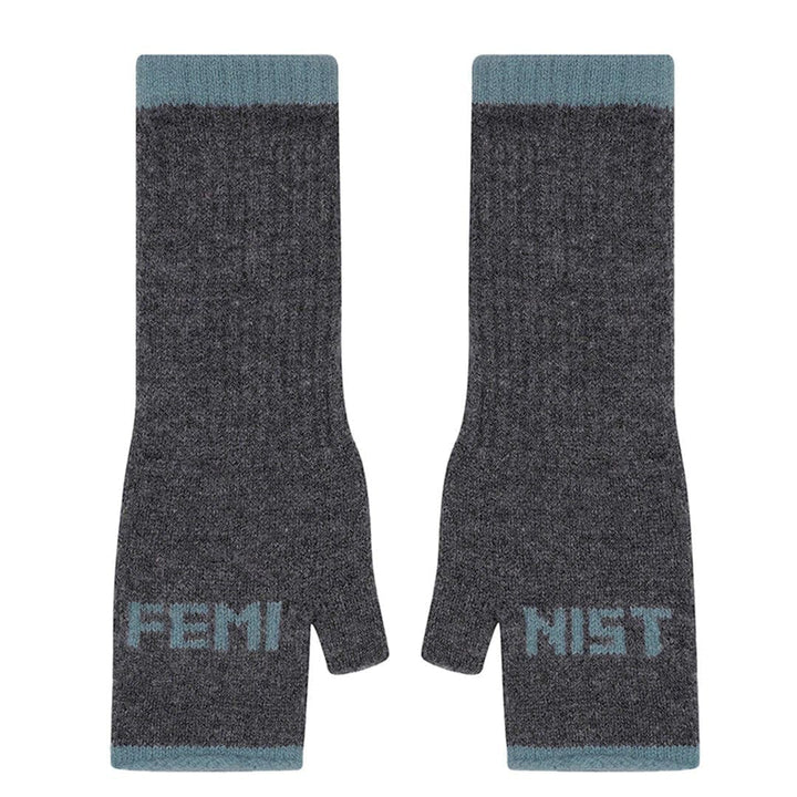 Feminist Fingerless Mittens in Graphite & Petrel Gloves & Mittens Black & Beech