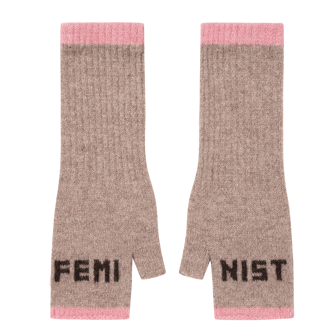 Feminist Fingerless Mittens in Mushroom & Cocoa Gloves & Mittens Black & Beech