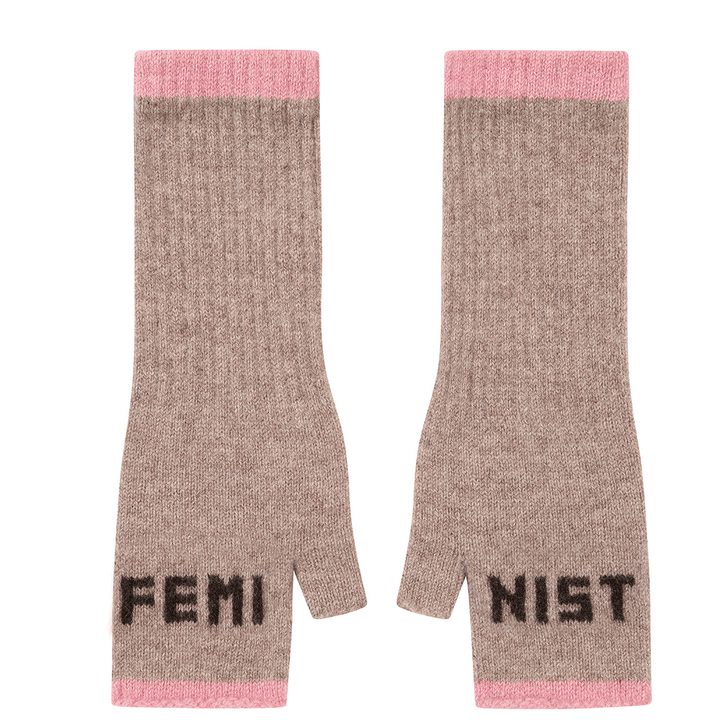 Feminist Fingerless Mittens in Mushroom & Cocoa Gloves & Mittens Black & Beech
