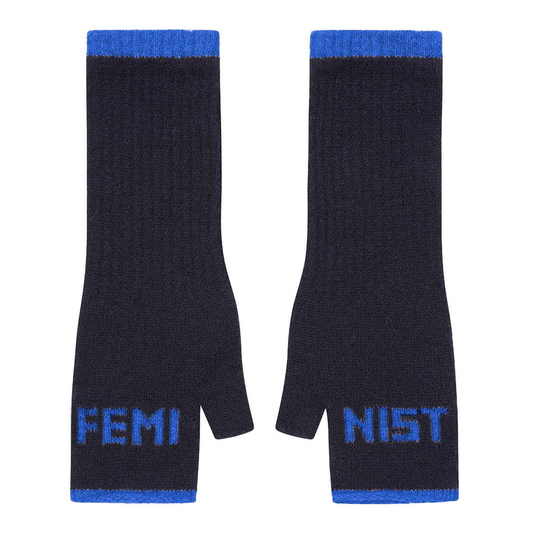 Feminist Fingerless Mittens in Navy & Klein Gloves & Mittens Black & Beech