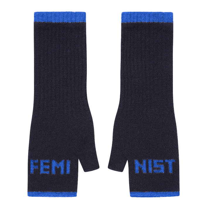 Feminist Fingerless Mittens in Navy & Klein Gloves & Mittens Black & Beech
