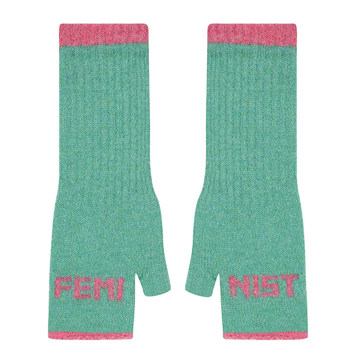 Feminist Fingerless Mittens in Peppermint & French Rose Gloves & Mittens Black & Beech