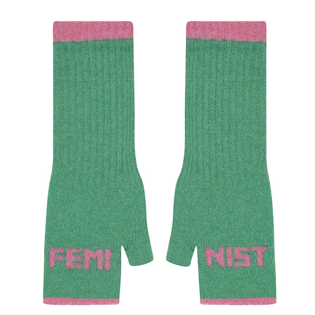 Feminist Fingerless Mittens in Peppermint & French Rose Gloves & Mittens Black & Beech