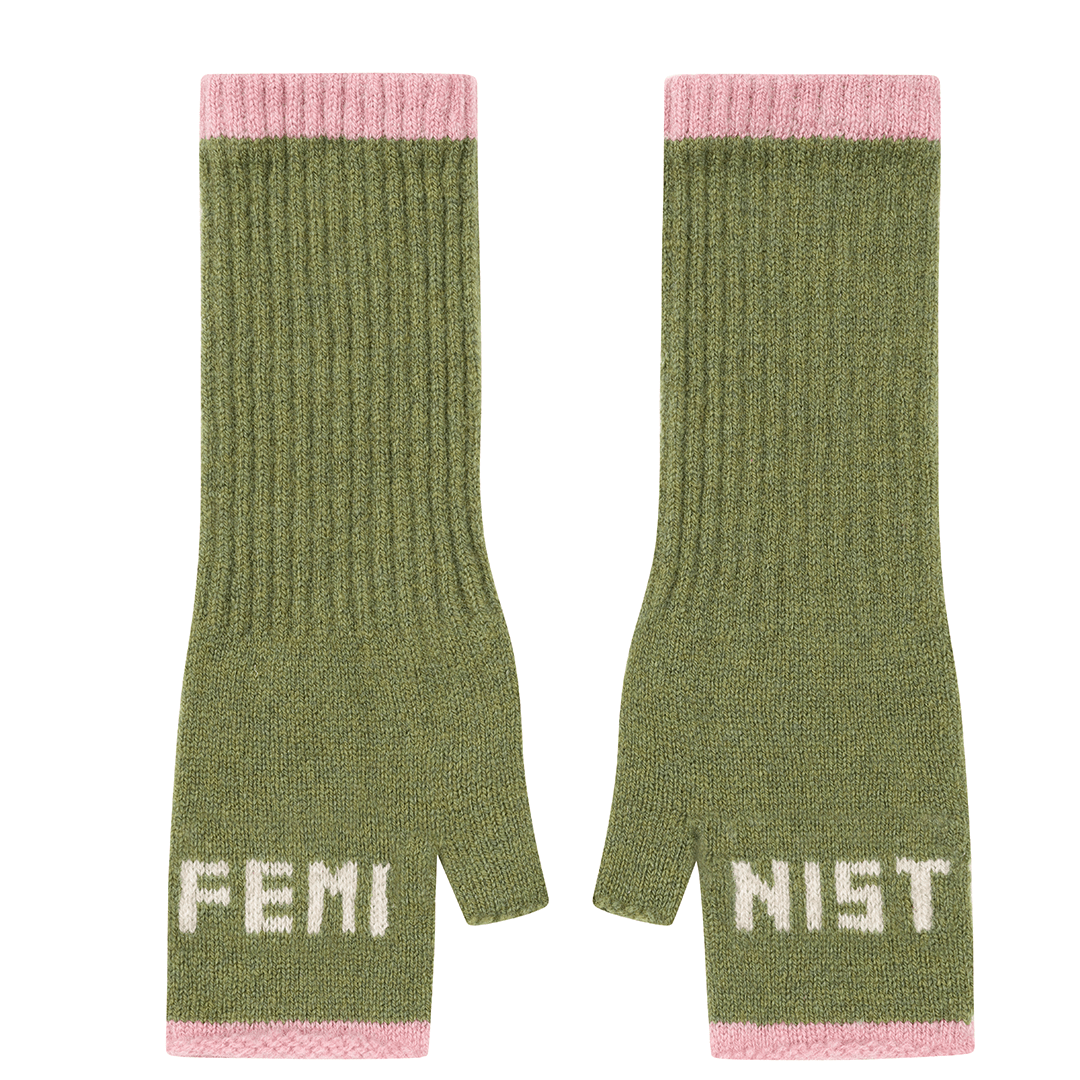 Feminist Fingerless Mittens in Pistachio & Calamine Gloves & Mittens Black & Beech
