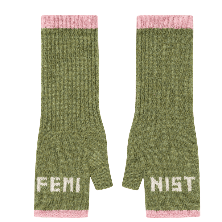 Feminist Fingerless Mittens in Pistachio & Calamine Gloves & Mittens Black & Beech