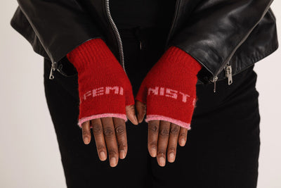 Feminist Fingerless Mittens in Rouge & French Rose Gloves & Mittens Black & Beech