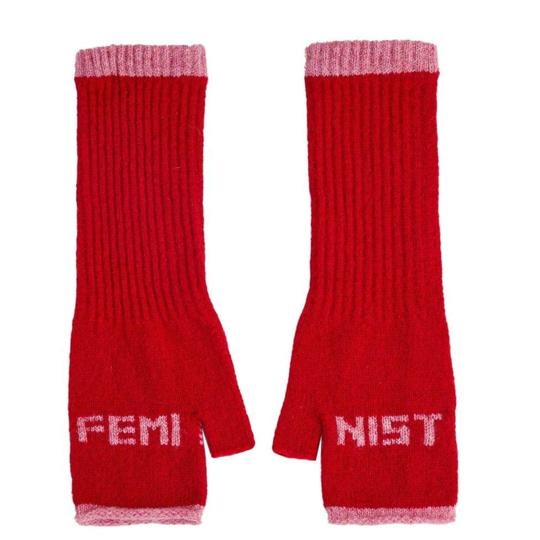 Feminist Fingerless Mittens in Rouge & French Rose Gloves & Mittens Black & Beech