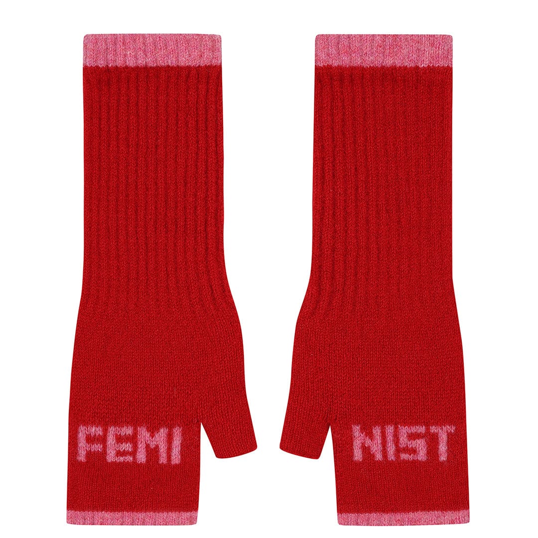 Feminist Fingerless Mittens in Rouge & French Rose Gloves & Mittens Black & Beech