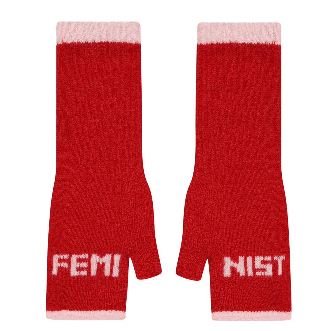 Feminist Fingerless Mittens in Rouge & Sorbet Gloves & Mittens Black & Beech