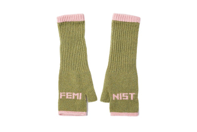 Feminist Fingerless Mittens Pistachio & Calamine Gloves & Mittens Black & Beech