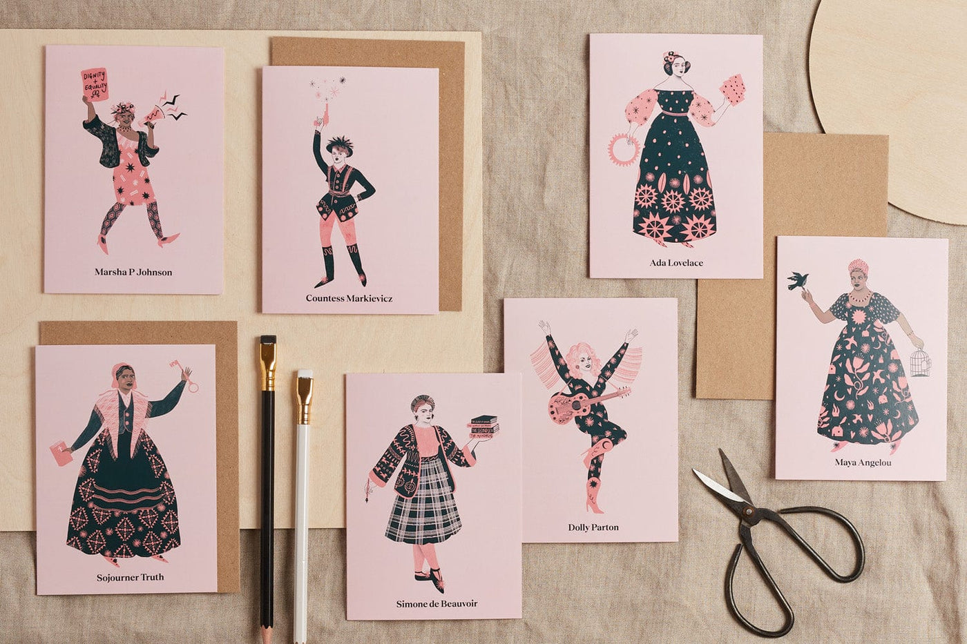 Feminist Icons Greeting Cards (Set of 7 in pink) Greeting & Note Cards Black & Beech