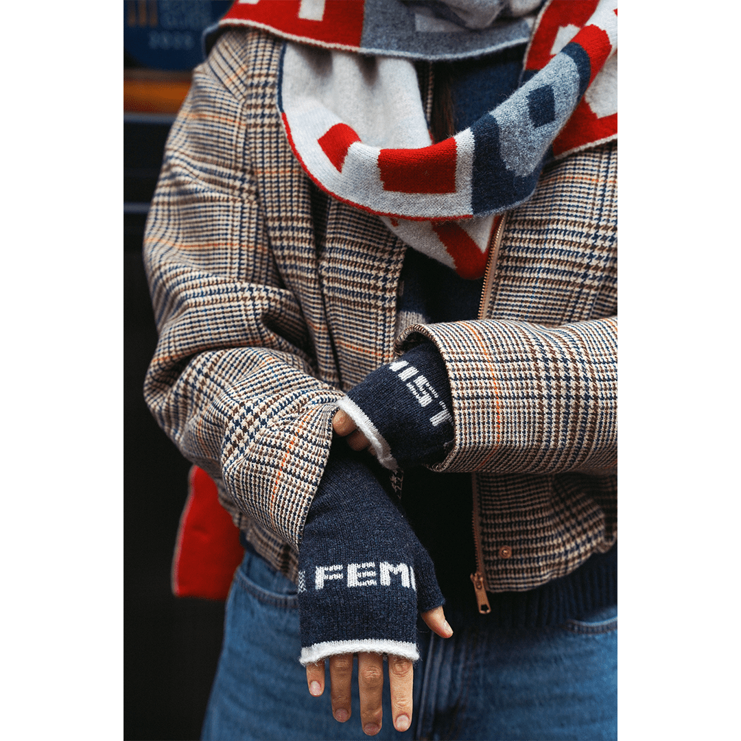 Do No Harm Take No Shit Scarf in Prussian Blue &amp; Rouge - Black &amp; Beech