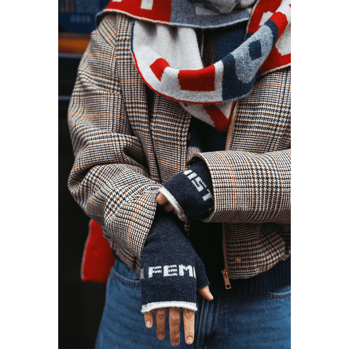 Do No Harm Take No Shit Scarf in Prussian Blue &amp; Rouge - Black &amp; Beech