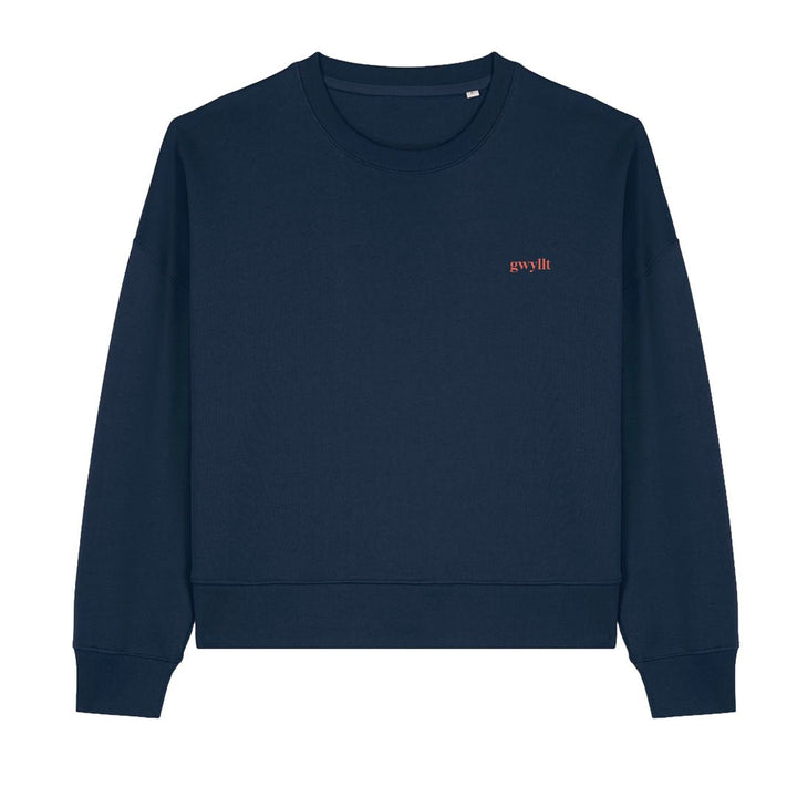 Gwyllt Embroidered Sweatshirt - PREORDER - Black &amp; BeechNavy with Orange Thread