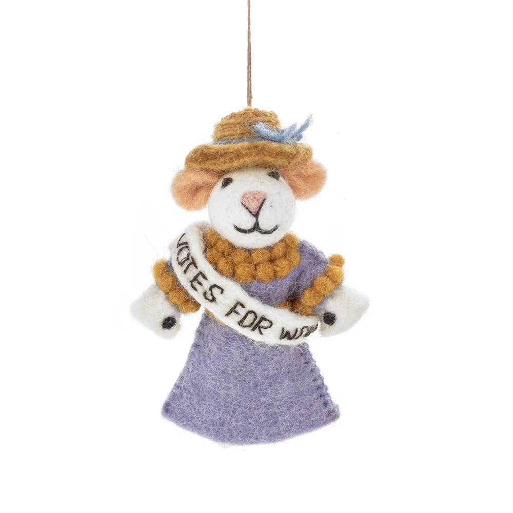 Handmade Felt Emmeline the Suffragette Mouse Hanging Decor. Felt So Good