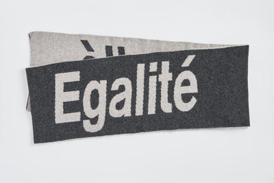 Liberté Egalité Sororité Lambswool Feminist Slogan Scarf in Charcoal & Opal Scarves Black & Beech