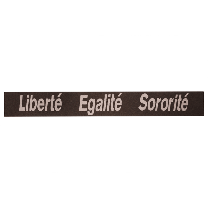 Liberté Egalité Sororité Lambswool Feminist Slogan Scarf in cocoa & Mushroom Scarves Black & Beech