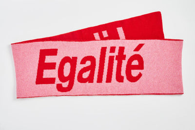 Liberté Egalité Sororité Lambswool Feminist Slogan Scarf in French Rose & Rouge Scarves Black & Beech