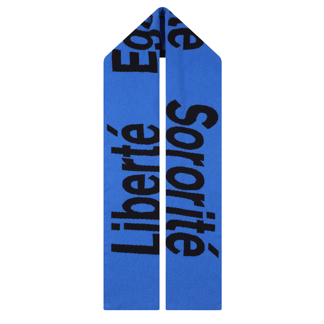 Liberté, Egalité, Sororité® Lambswool Feminist Slogan Scarf in Klein & Navy Scarves Black & Beech