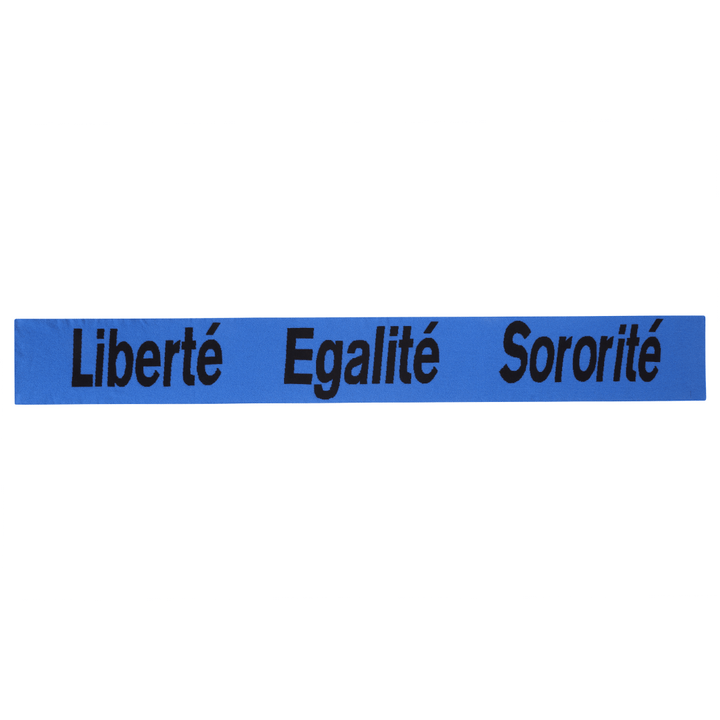 Liberté, Egalité, Sororité® Lambswool Feminist Slogan Scarf in Klein & Navy Scarves Black & Beech