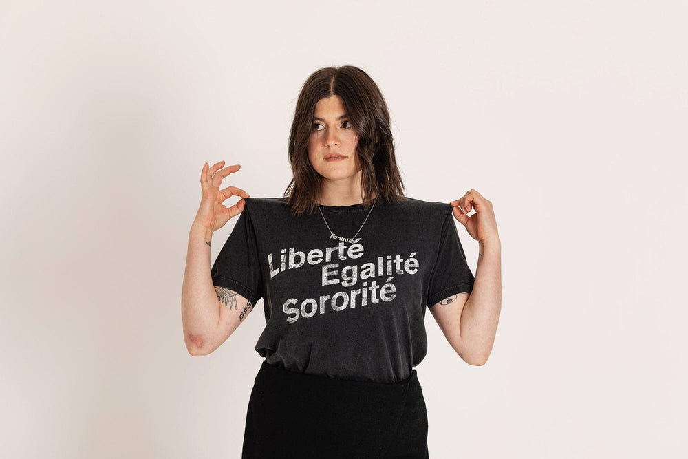 Liberté Egalité Sororité® Stonewashed Black Cotton T-Shirt T-shirts Black & Beech