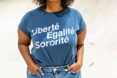 Liberte Egalite Sororite Stonewashed denim Cotton T-Shirt T-shirts Black & Beech