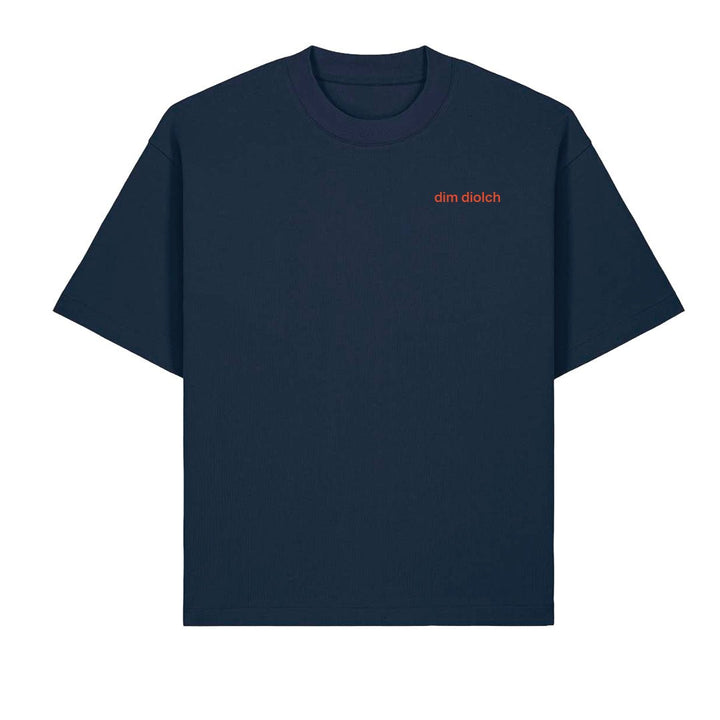 Dim Diolch Embroidered T-shirt - PREORDER - Black &amp; BeechNavy with Orange Thread
