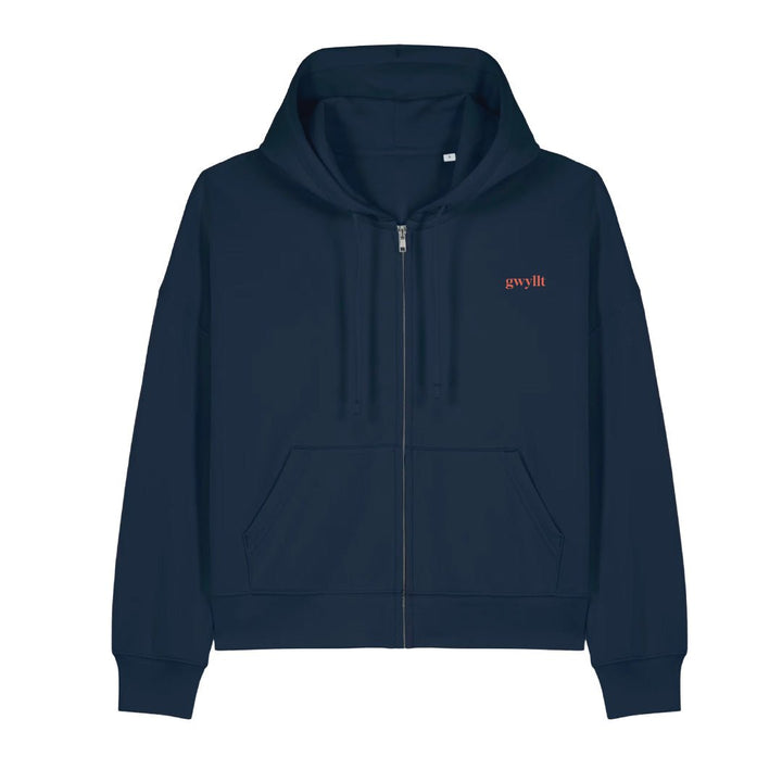 Gwyllt Embroidered Hoodie - PREORDER - Black &amp; BeechNavy with Orange Thread