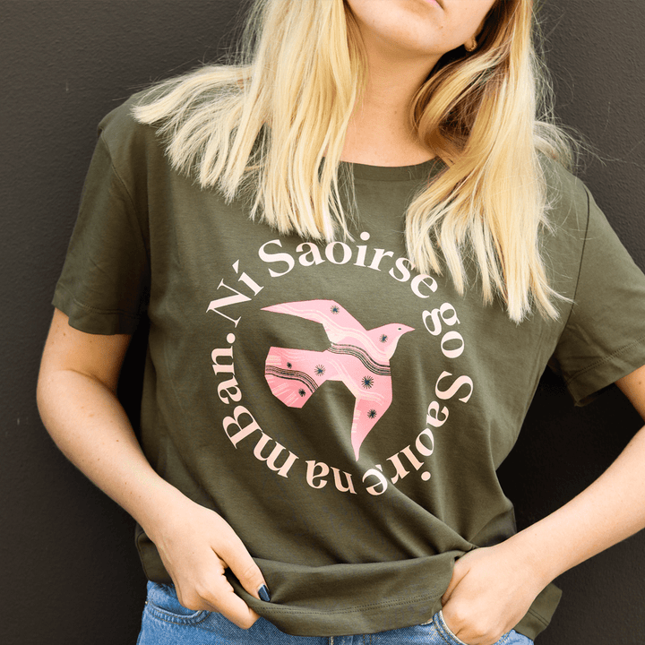 Ní Saoirse go Saoirse na mBan T-Shirt in Khaki T-shirts Black & Beech