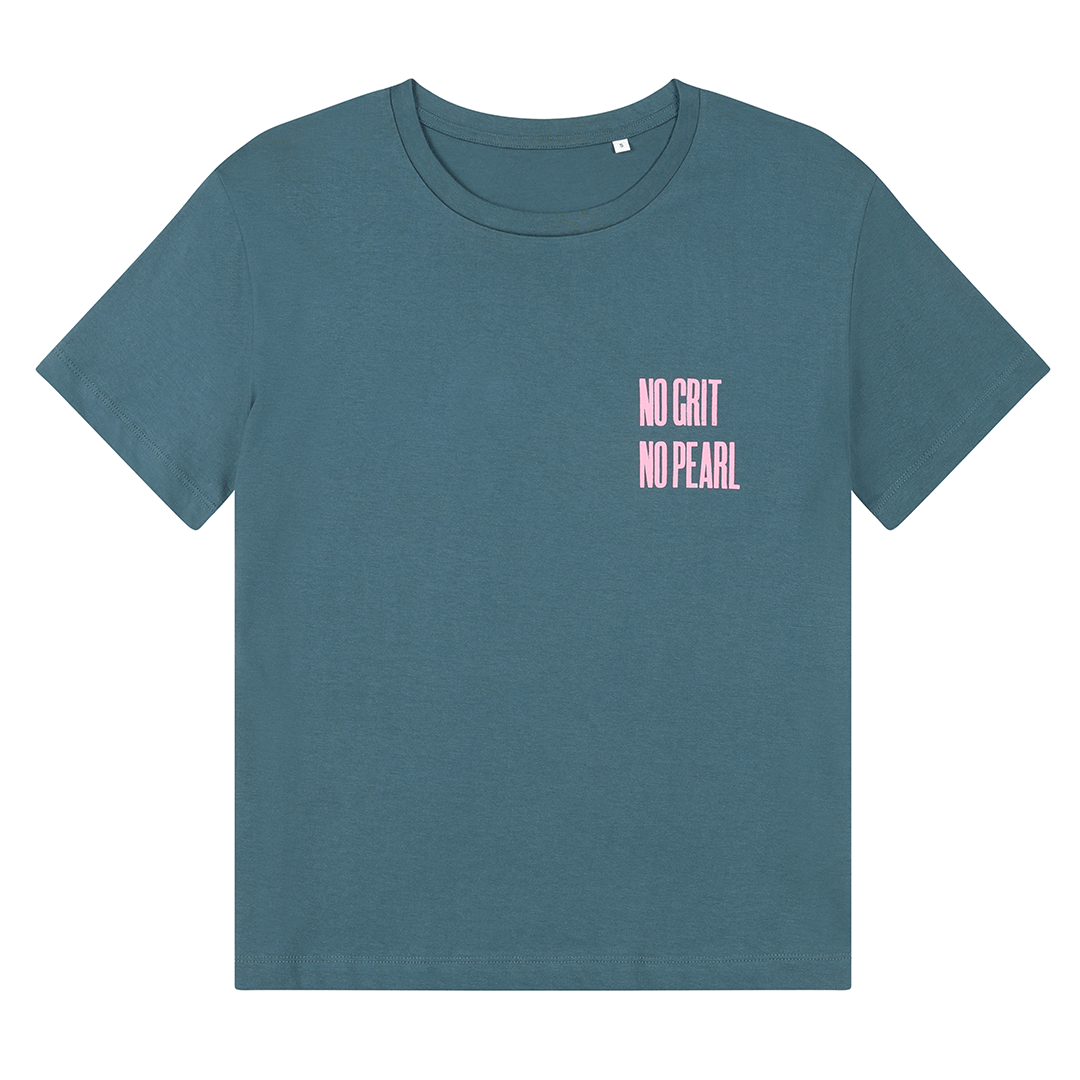 No Grit No Pearl Organic Cotton T-Shirt in Teal T-shirts Black & Beech