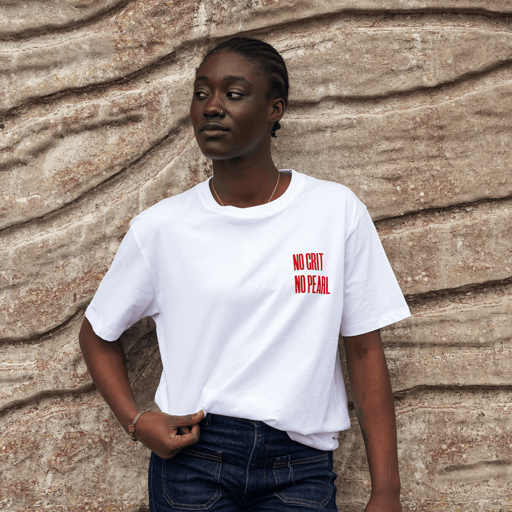 No Grit No Pearl Organic Cotton T-Shirt in White T-shirts Black & Beech