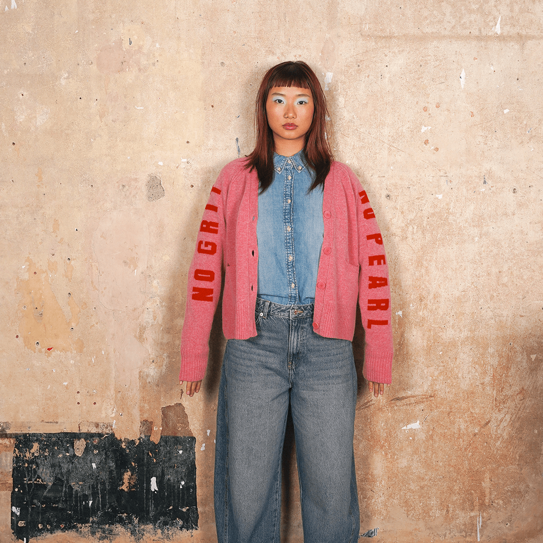 Pre-Order - No Grit No Pearl Cardigan in French Rose &amp; Rouge - Black &amp; BeechXS