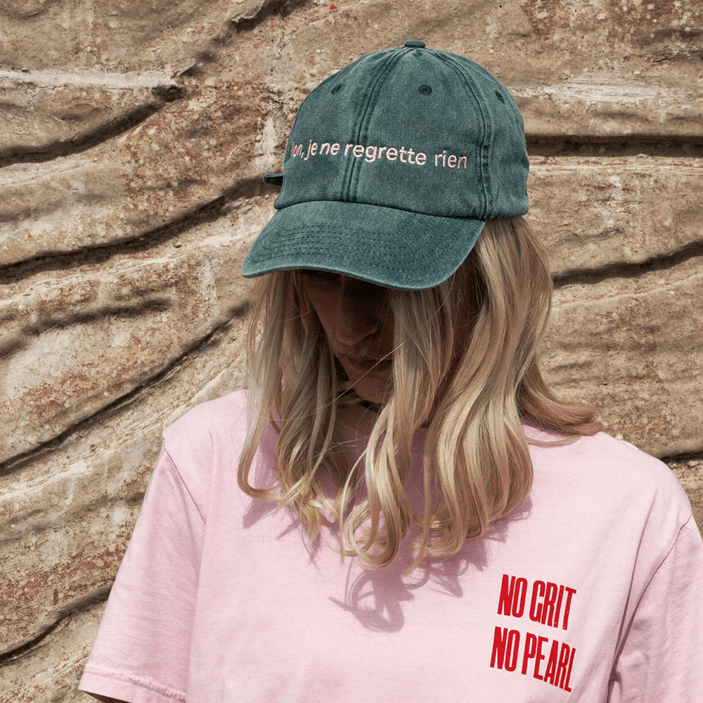 Non, Je Ne Regrette Rien Baseball Cap in Stonewash Green baseball cap Black & Beech