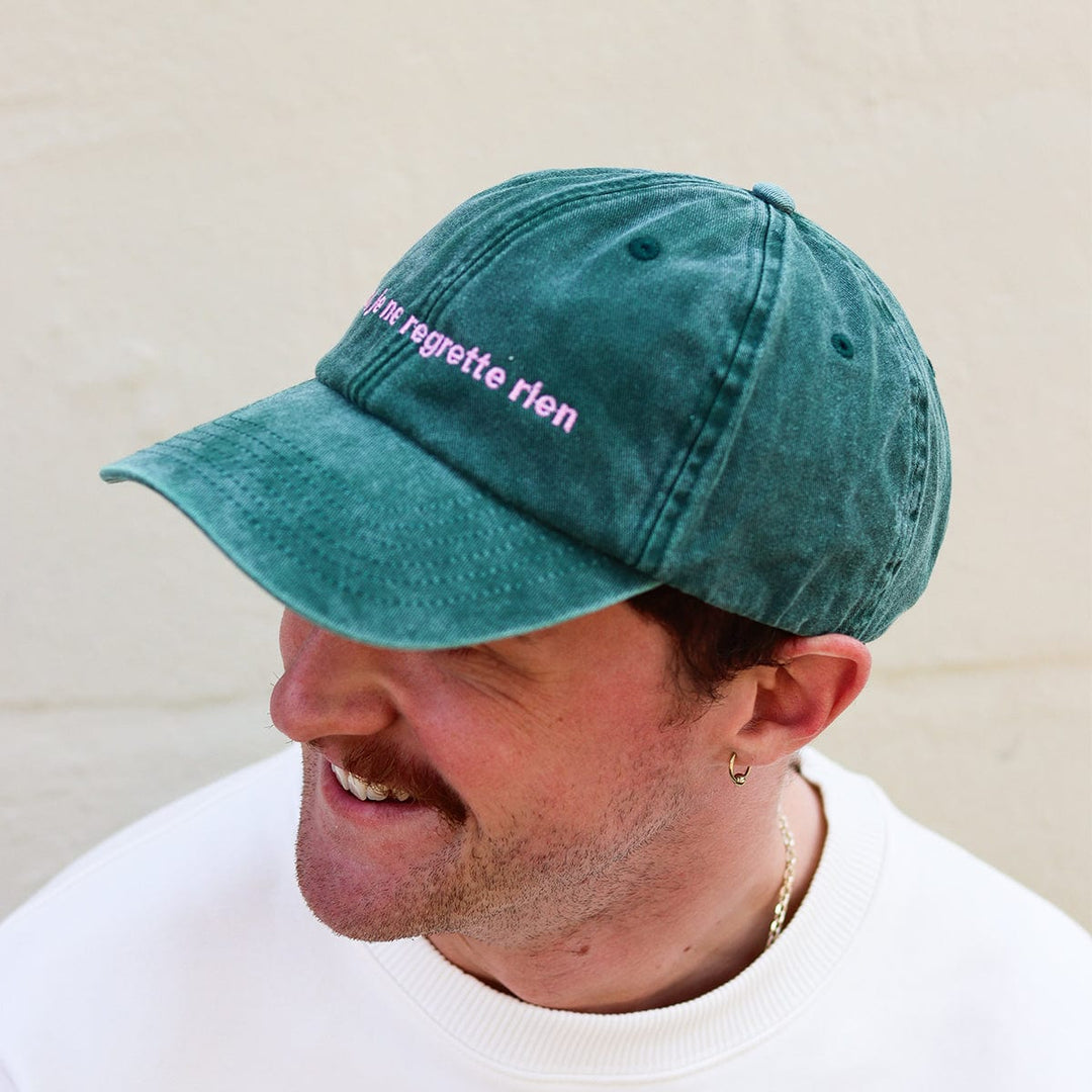 Non, Je Ne Regrette Rien Baseball Cap in Stonewash Green baseball cap Black & Beech