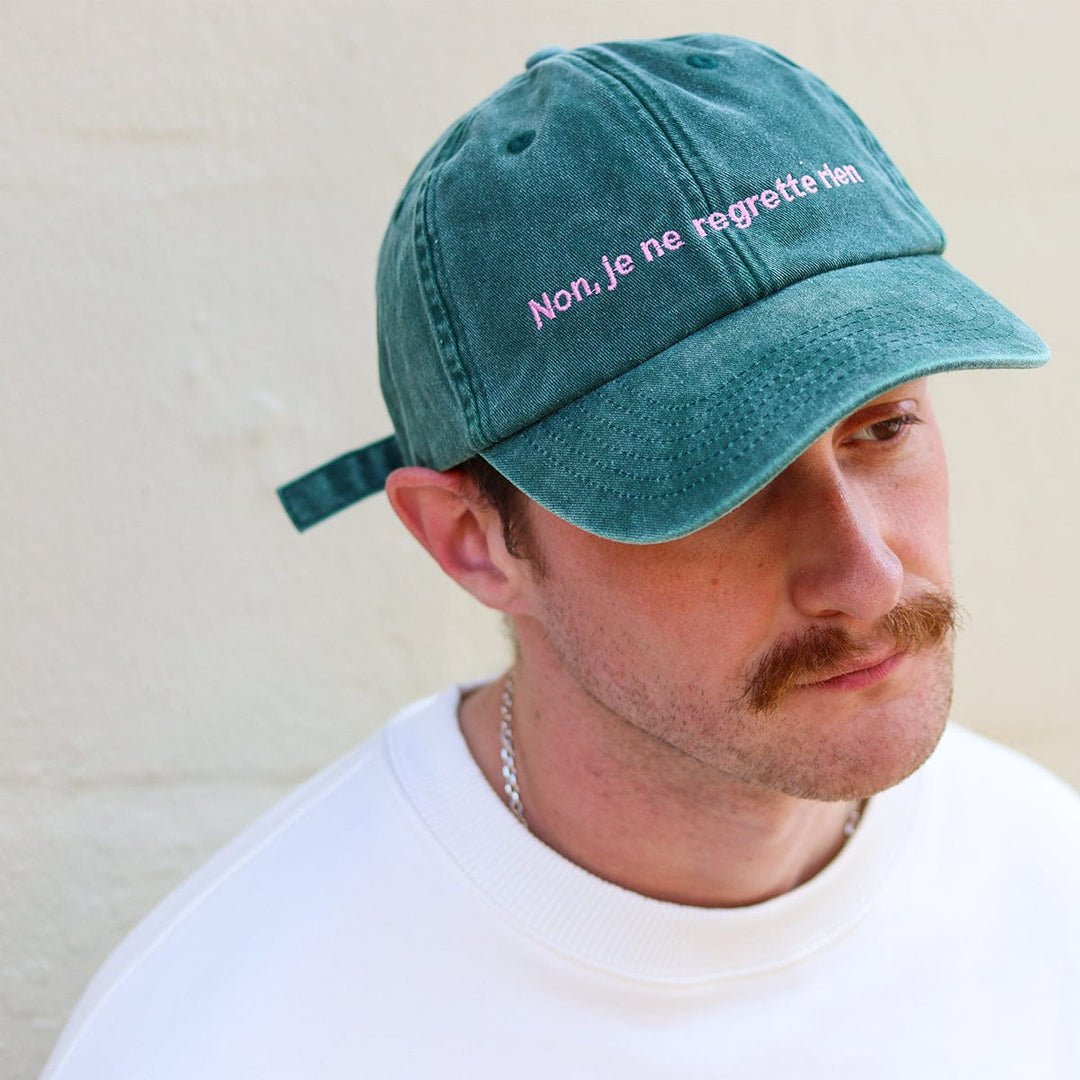 Non, Je Ne Regrette Rien Baseball Cap in Stonewash Green baseball cap Black & Beech