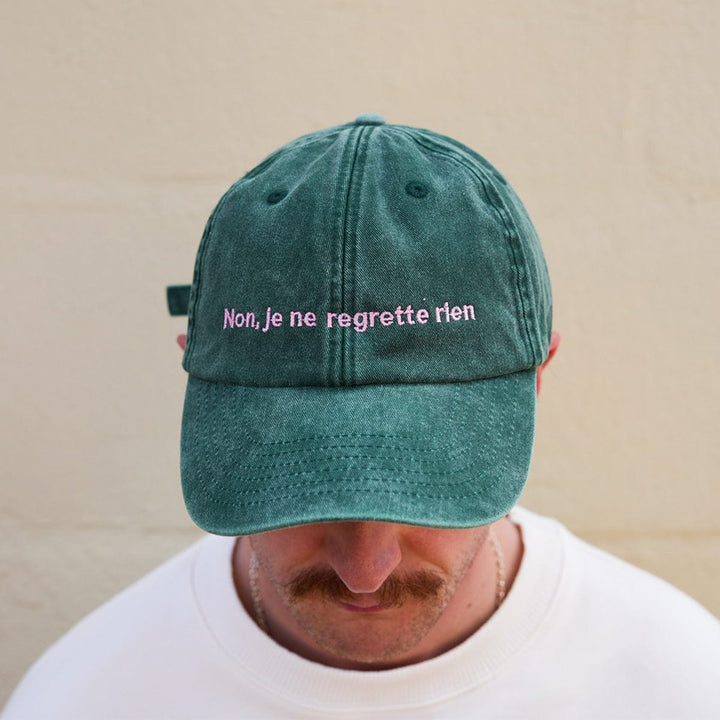 Non, Je Ne Regrette Rien Baseball Cap in Stonewash Green baseball cap Black & Beech