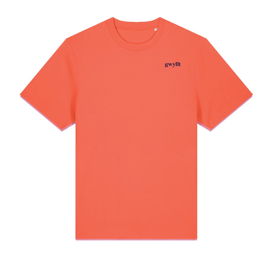 Gwyllt Embroidered T-shirt - PREORDER - Black &amp; BeechFiesta with Navy thread