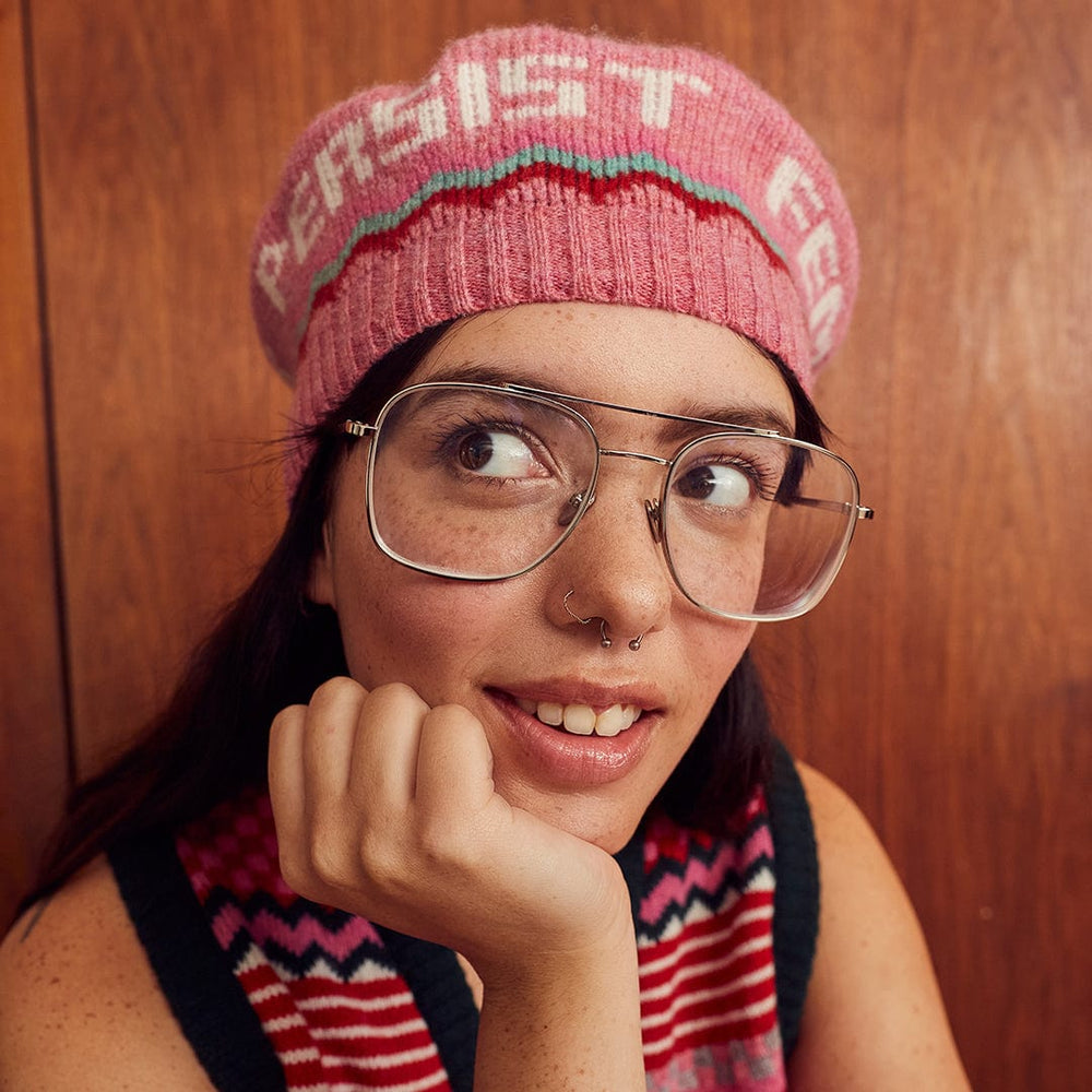 Patchwork Beret Tam in French Rose Hats Black & Beech