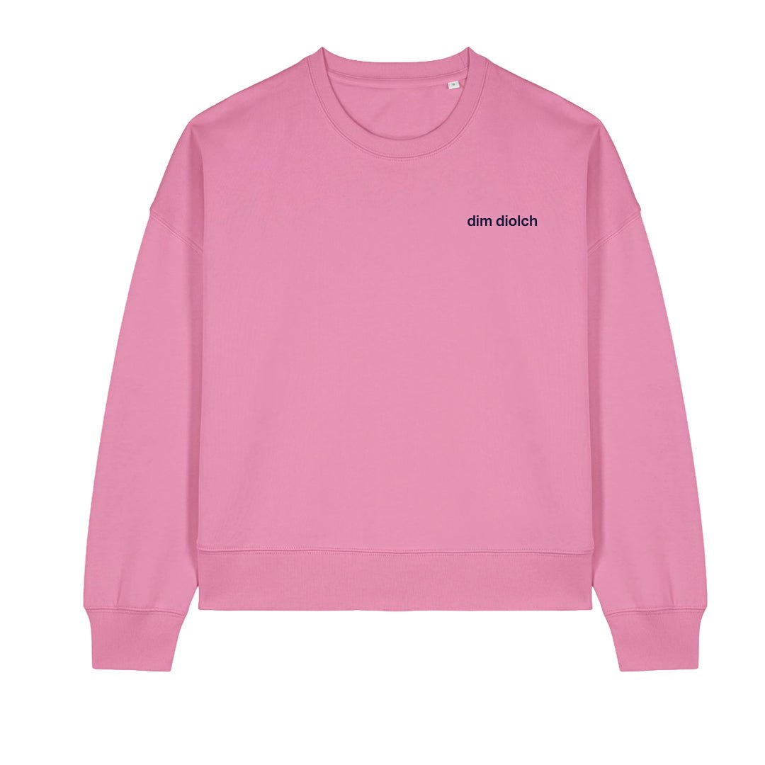 Dim Diolch Embroidered Sweatshirt - PREORDER - Black &amp; BeechPink with Navy Thread
