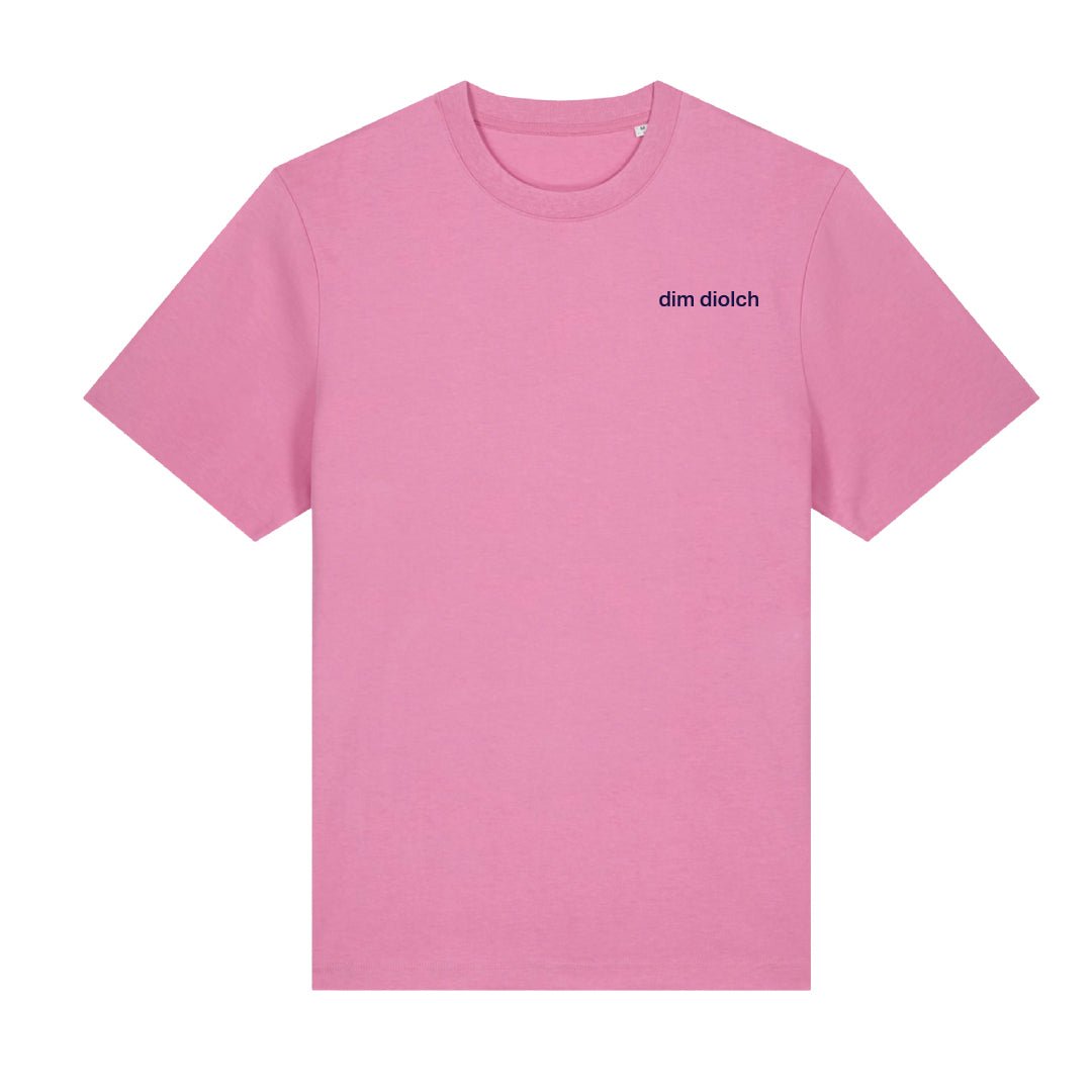 Dim Diolch Embroidered T-shirt - PREORDER - Black &amp; BeechPink with Navy Thread