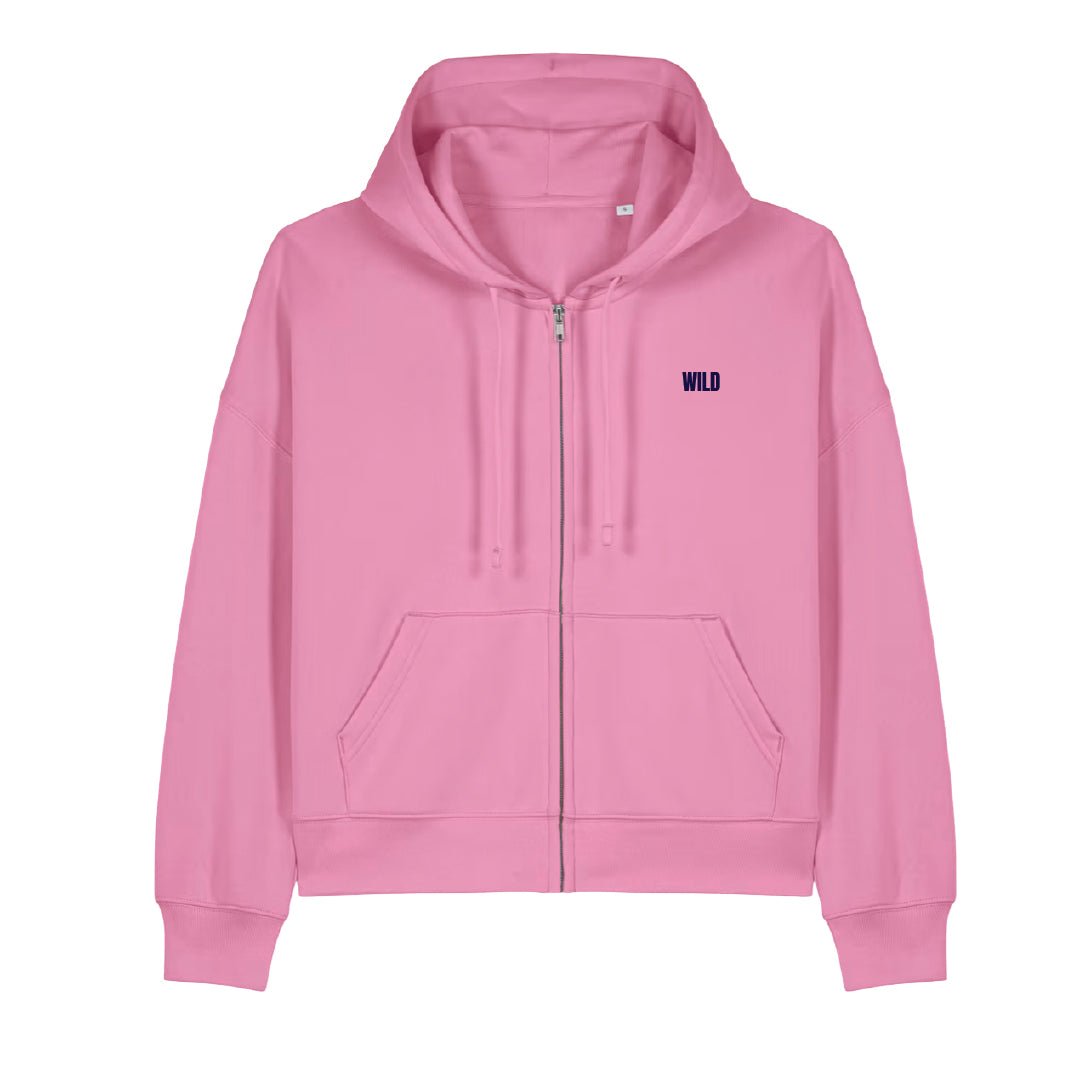Wild Embroidered Hoodie - PREORDER - Black &amp; BeechPink with Navy Thread