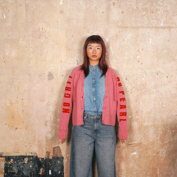 Pre-Order - No Grit No Pearl Cardigan in French Rose &amp; Rouge - Black &amp; BeechXS