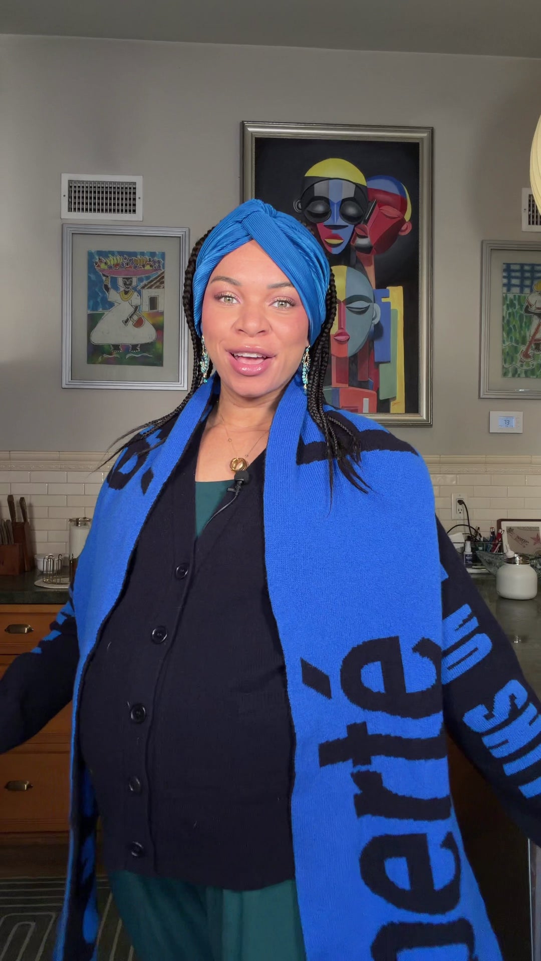 Do No Harm Take No Shit Lambswool Cardigan in Navy & Klein