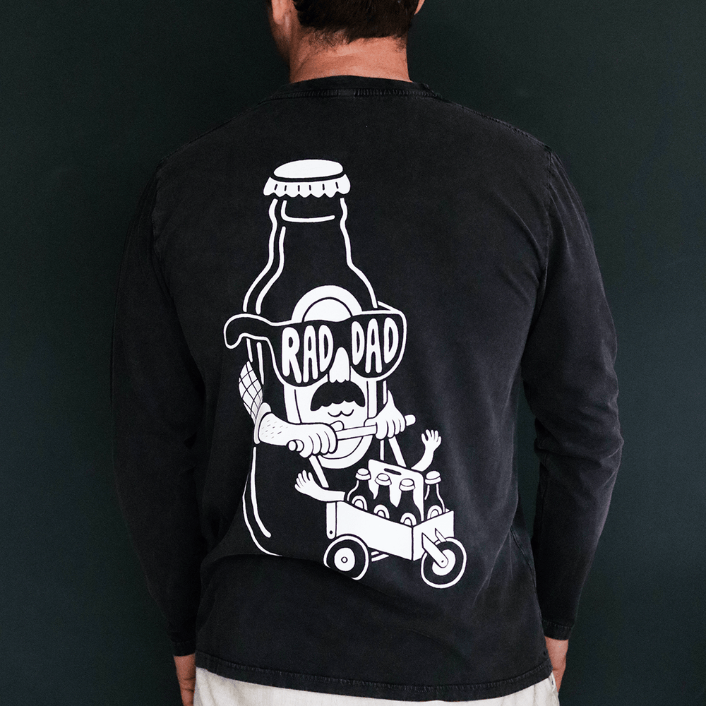 RAD DAD Beer Long Sleeve T-Shirt In Stonewash Black Men's T-Shirts Black & Beech
