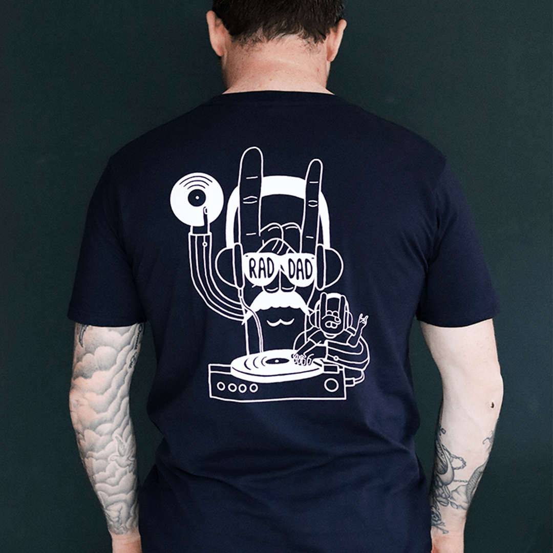 RAD DAD Music T-Shirt in Dark Navy Men's T-Shirts Black & Beech