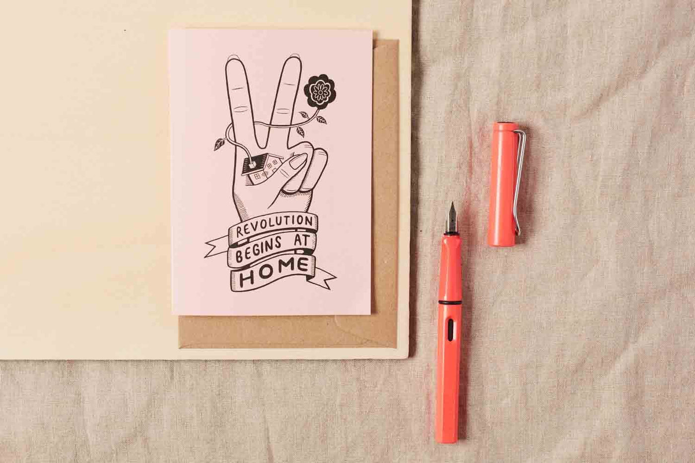 Revolution Begins at Home Greeting Card - Pink Greeting & Note Cards Black & Beech