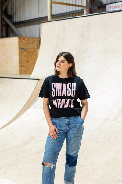 Smash Patriarchy Embrace Matriarchy Black Cotton T-Shirt T-shirts Black & Beech